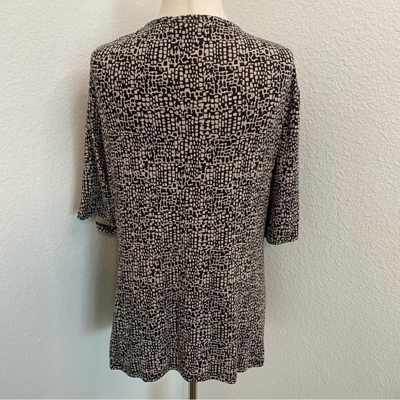 Dana Buchman Wrap Front Ruche Short Sleeve Abstract Black Tan Blouse Top Sexy XL - Picture 4 of 8